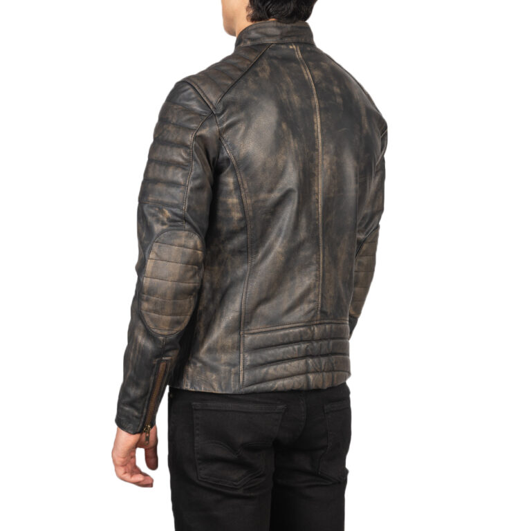 Mens Faisor Distressed Brown Leather Biker Jacket Tilted Back-8-1634129318924